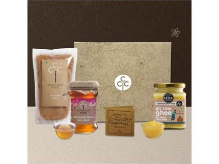 Conscious Food Assorted Diwali Gift Pack (A2 Gir Cow Ghee + Raw Sugar + Honey), 2.4 kg