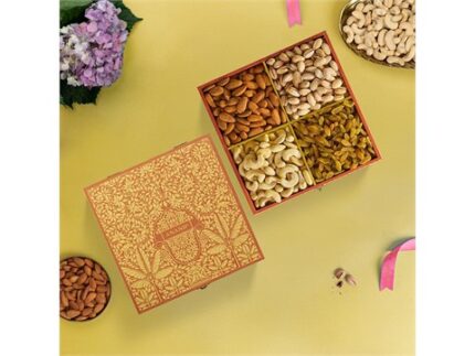 Anand Mogra Dry Fruits Gift Pack (Almonds + Cashews + Raisins + Pistachios) Wooden Box, 400 g