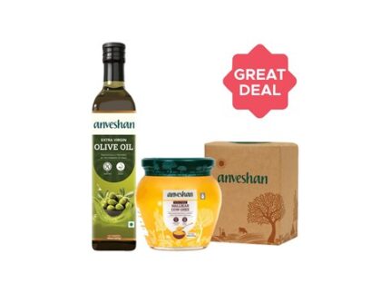 Anveshan Extra Virgin Olive Oil +  A2 Desi Hallikar Cow Ghee (Bilona Churned) Combo, 250 ml + 500 ml
